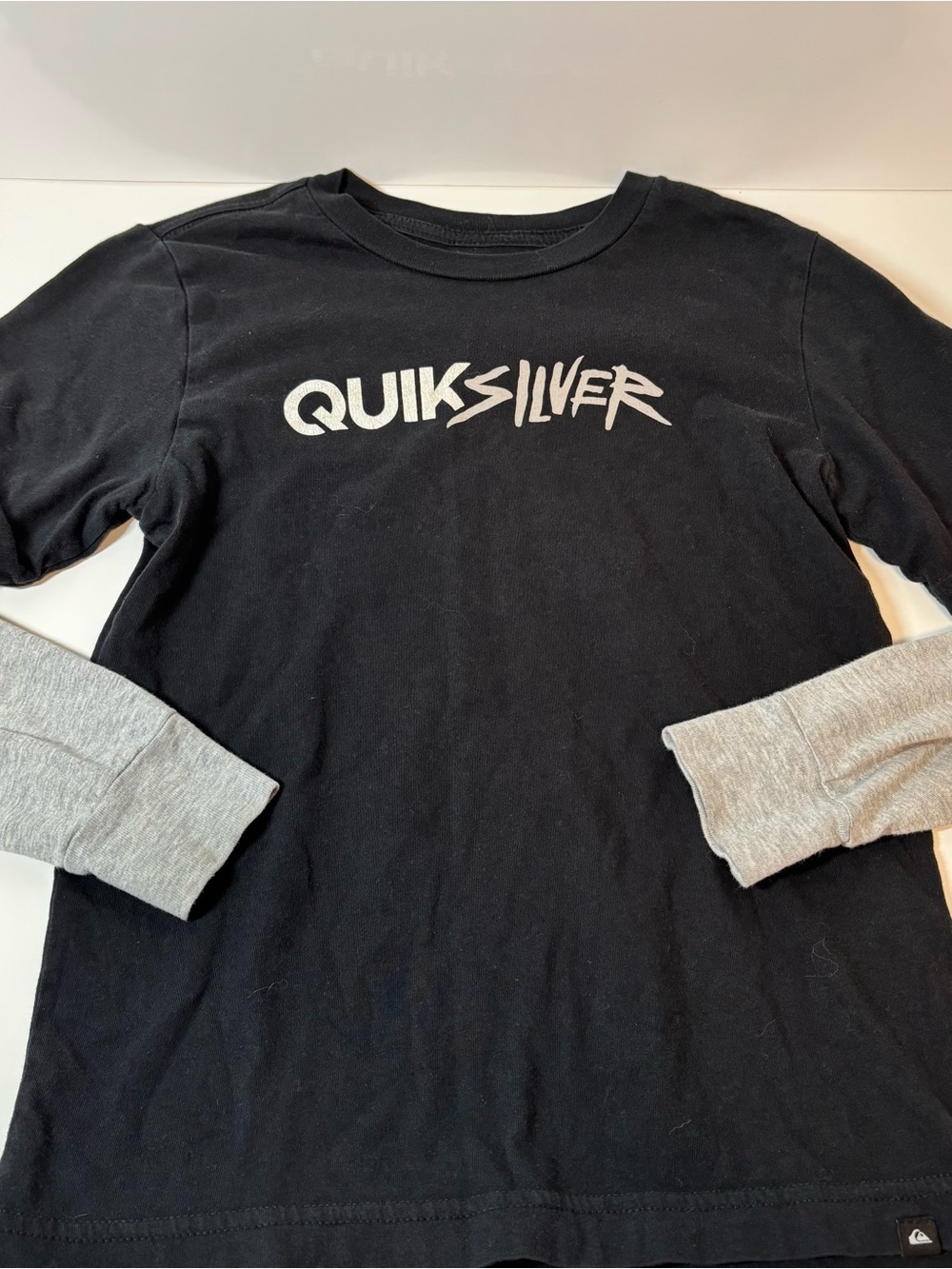Kids Quiksilver Black Layered-Look Logo Long Sleeve - size S/10